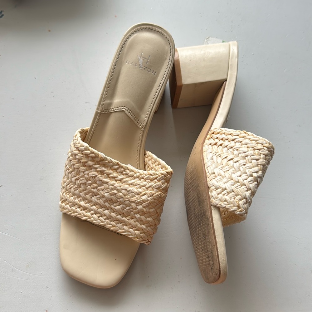 Halston Heritage Cream Woven Mules